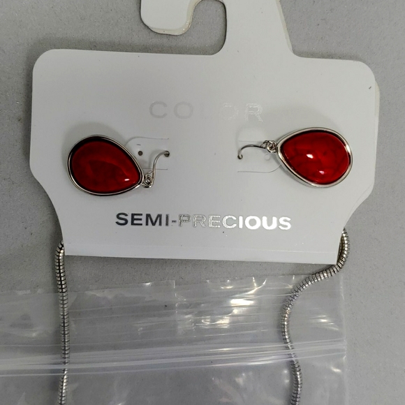 Kohl's Semi Precious Red & Silver Necklace Earring Set - Picture 5 of 5